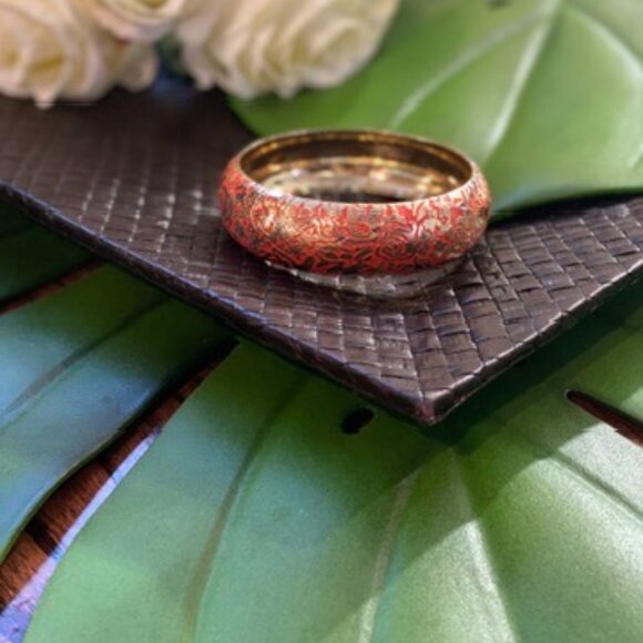 Enamel Orange and Gold Metal Bracelet NWOT Jewelry Bangle Bracelet Summer Style - Picture 9 of 14